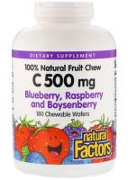 100% Натуральный фруктовый жевательный витамин С Натурал Факторс (Natural Fruit Chew Vitamin C Natural Factors), 500 мг, 180 жевательных вафель
