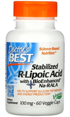Стабилизированная R-липоевая кислота Доктор’с Бест (Stabilized R-Lipoic Acid Doctor’s Best), 100 мг, 60 растительных капсул