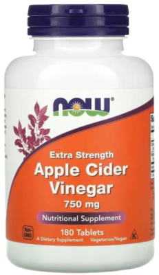 Яблочный уксус (Apple Cider Vinegar) 750 мг, NOW Foods, 180 таблеток