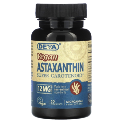 Веганский Астаксантин и супер Каротиноид (Vegan Astaxanthin Super Carotenoid) 12 мг, DEVA, 30 веганских капсул