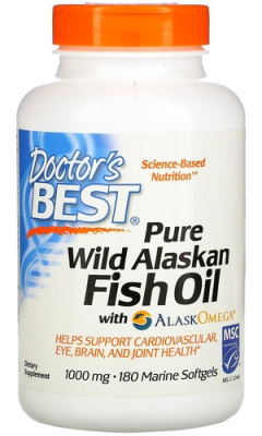 Чистый рыбий жир из Дикой Аляски Доктор’с Бест (Pure Wild Alaskan Fish Oil with AlaskOmega, Doctor’s Best), 180 морских мягких капсул
