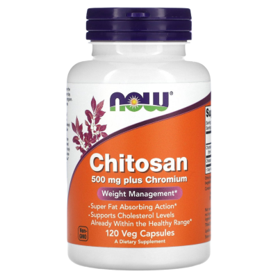 Хитозан с Хромом Нау Фудс (Chitosan 500 mg plus Chromium Now Foods), 120 капсул