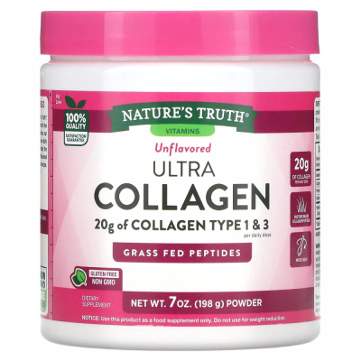 Ультра Коллаген (Ultra Collagen Powder) без добавок, Nature's Truth, 198 грамм