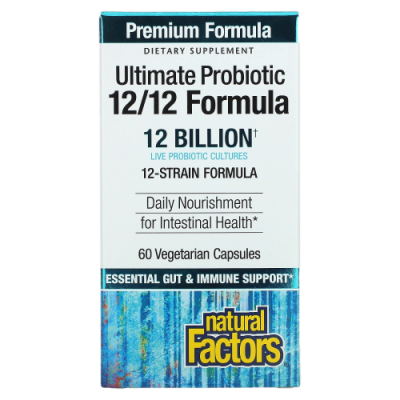 Лучший пробиотик, формула 12/12 (Ultimate Probiotic) 12 миллиардов, Natural Factors, 60 вегетарианских капсул