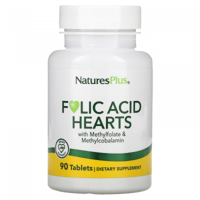 Фолиевая кислота (Folic Acid Hearts), Natures Plus, 90 таблеток