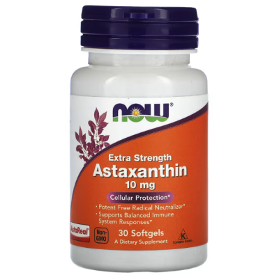 Усиленный астаксантин Нау Фудс (Astaxanthin, Extra Strength Now Foods), 10 мг, 30 капсул