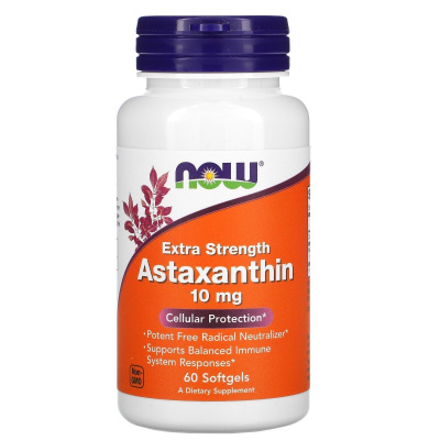 Усиленный астаксантин Нау Фудс (Astaxanthin, Extra Strength Now Foods), 10 мг, 60 капсул