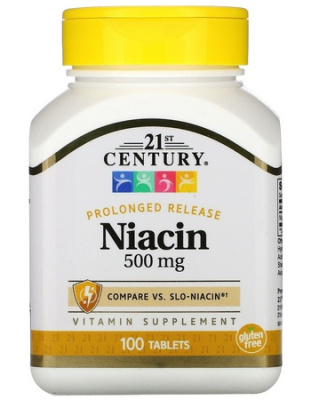 Ниацин, замедленное высвобождение 21st Century, 500 мг, 100 таблеток
