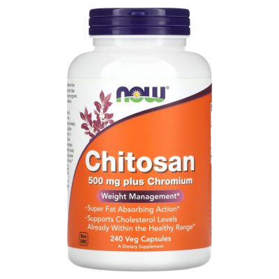 Хитозан с Хромом Нау Фудс (Chitosan 500 mg plus Chromium Now Foods), 240 капсул