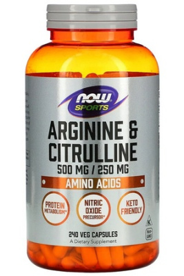 Аргинин и цитруллин (Arginine & Citrulline) Now Foods, Sports, 240 вегетарианских капсул