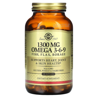Омега 3-6-9 Солгар (Omega 3-6-9 Solgar), 1300 мг, 120 мягких таблеток