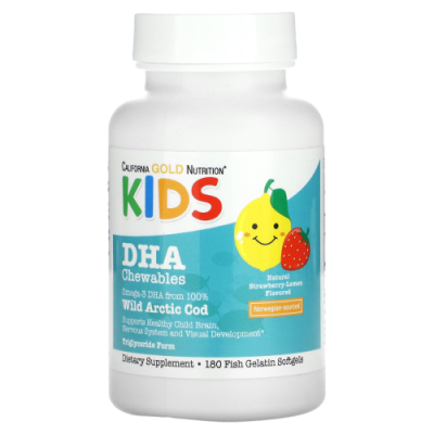 ДГК для детей (Children’s DHA) California Gold Nutrition, 180 мягких таблеток из рыбьего желатина