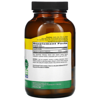 Хелатный глицинат магния  (Chelated Magnesium Glycinate) 400 mg Country Life 90 таблеток
