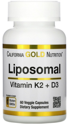 Липосомальные витамины К2 и Д3 Калифорния Голд Нутришн Liposomal Vitamin K2 + D3 California Gold Nutrition