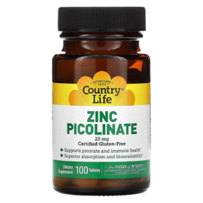Пиколинат цинка (Zinc Picolinate) 25 mg Country Life 100 таблеток