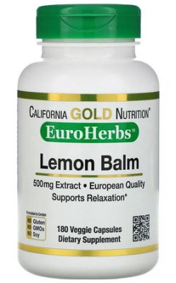 Экстракт мелиссы (Lemon Balm) California Gold Nutrition, 500 мг, 180 вегетарианских капсул