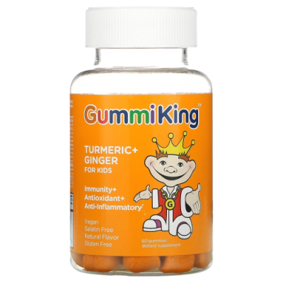Куркума и имбирь, для детей, иммунитет, антиоксидант и противовоспалительное средство (Turmeric + Ginger For Kids, Immunity + Antioxidant + Anti-Inflammatory) манго, GummiKing, 60 жевательных мармеладок