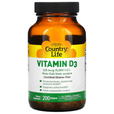 Витамин D3 МЕ (Vitamin D3 5000 IU) Country Life 200 гелевых капсул