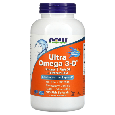 Ультра Омега 3-Д Нау Фудс (Ultra Omega 3-D Now Foods), 180 капсул из рыбьего желатина