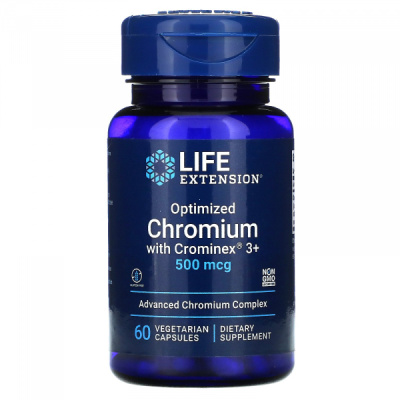 Оптимизированный хром с кроминексом 3+, Life Extension, 500 mcg 60 вегетарианских капсул