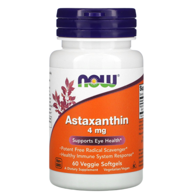 Астаксантин (Astaxanthin) 4 мг, NOW Foods, 60 вегетарианских капсул