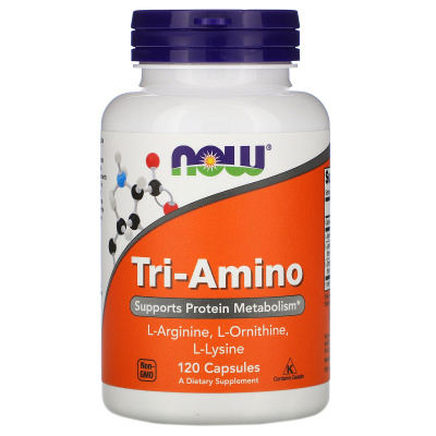Аминокислоты Комплекс L-Аргинин, L-Орнитин, L-Лизин (Amino-Tri), Now Foods, 120 капсул