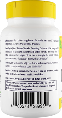 Лютеин (Lutein) 20 мг, Healthy Origins, 60 вегетарианских капсул 