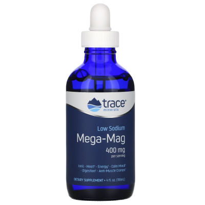 Мега-Магний с низким содержанием натрия (Mega-Mag) 400 мг, Trace Minerals, 118 мл