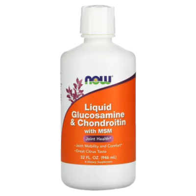 Жидкий глюкозамин и хондроитин с MSM (Liquid Glucosamine & Chondroitin with MSM) цитрусовый вкус, Now Foods, 946 мл