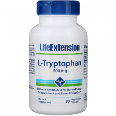 L-триптофан (L-Tryptophan) 500 mg Life Extension, 90 вегетерианских капсул