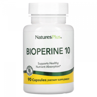 Биоперин (Bioperine) 10 мг, Natures Plus, 90 вегетарианских капсул