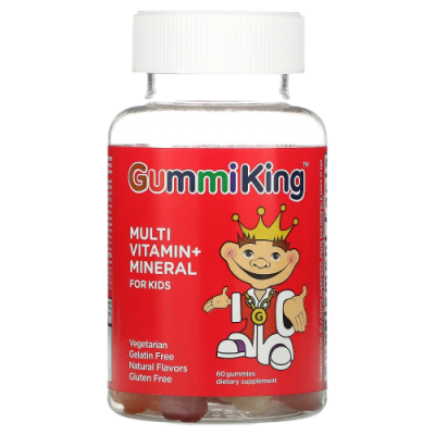 Мультивитамины и минералы для детей (Multi Vitamin + Mineral For Kids) виноград, лимон, апельсин, клубника и вишня, GummiKing, 60 жевательных мармеладок