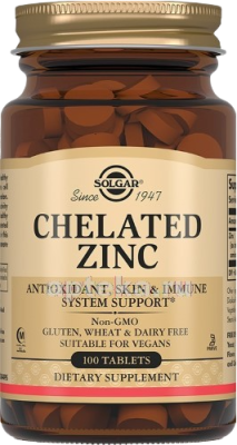 Хелат цинка (Zinc Chelate), Солгар, 100 таблеток, 630 мг
