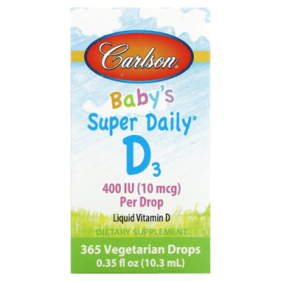 Витамин Д3 для детей Супер Ежедневно (Вaby's Super Daily Vitamin D3) 10 мкг (400 МЕ), Carlson Labs, 10,3 мл (0,35 жидких унций)