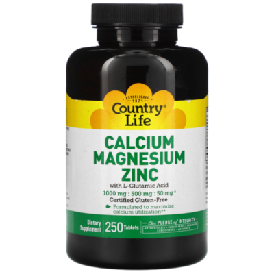Кальций, магний, цинк (Calcium Magnesium Zinc), Country Life, 250 таблеток