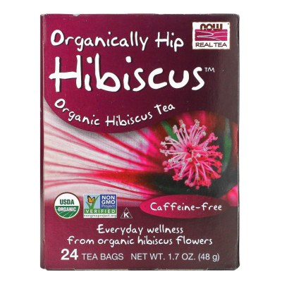 Чай Органический, Гибискус, Без Кофеина  Нау Фудс(Tea Organically Hip Hibiscus NOW Foods), 24 пакетика