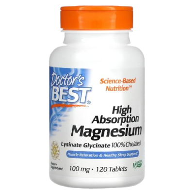 Хелат магния с высокой биодоступностью Доктор’с Бест (High Absorption Magnesium Doctor’s Best), 100 мг, 120 таблеток