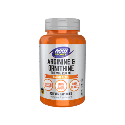L-Аргинин 500 мг + L-Орнитин 250 мг (Arginine + Ornithine), Now Foods, 100 вегетарианских капсул