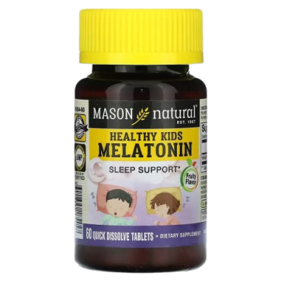 Здоровый сон, Мелатонин для детей от 4 лет (Healthy Kids Melatonin) фруктовый вкус, Mason Natural, 60 таблеток