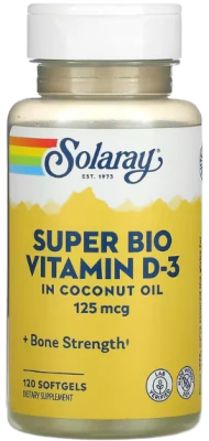 Супер Био Витамин Д-3 (Super Bio Vitamin D-3) 125 мкг, Solaray, 120 гелевых капсул