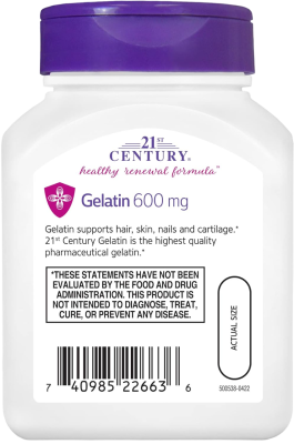 Желатин (Gelatin), 600 мг, 21st Century, 100 капсул