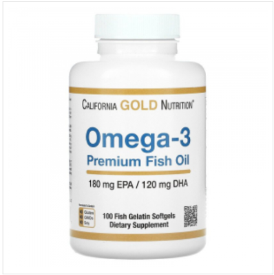 Омега-3 - Рыбий жир премиального качества California Gold Nutrition, 100 капсул из рыбьего желатина