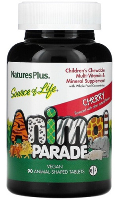 Animal Parade (Парад Зверят) Жевательные мультивитамины с микроэлементами для детей со вкусом вишни, 90 таблеток в форме животных
