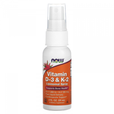 Витамин Д3 и К2 липосомальный спрей (Vitamin D-3 K-2 Liposomal Spray), Now Foods, 59 мл