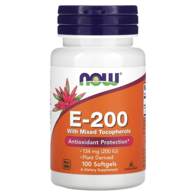 Витамин Е смешанные токоферолы (Vitamin E-200 Mixed Toc) 200 МЕ, Now Foods, 100 гелевых капсул