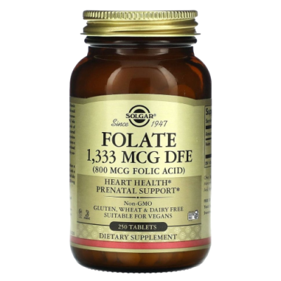 Фолиевая кислота, 1333 мкг фолиевого эквивалента (Folate 1,333 mcg DFE), SOLGAR, 250 таблеток