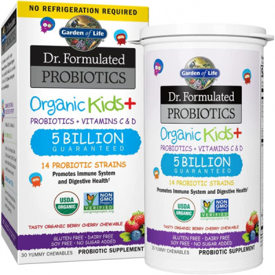 Органические пробиотики для детей (Dr. Formulated Probiotics Organic Kids), со вкусом ягод и вишни, Garden of Life, 30 жевательных таблеток