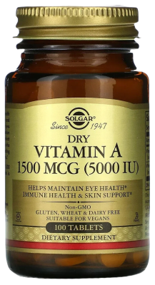Витамин A в таблетках, 1500 мкг (5000 МЕ), 100 таблеток 
