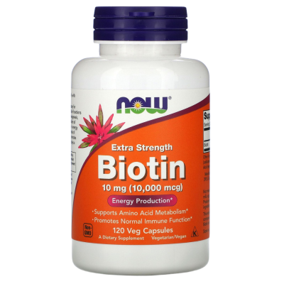 Биотин повышенной силы действия Нау Фудс (Biotin Extra Strength Now Foods), 10000 мкг, 120 вегетарианских капсул