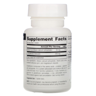 Восстановленный глутатион (L-GLUTATHIONE REDUCED) 250 мг, Source Naturals, 60 таблеток